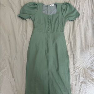 Sage green puff sleeve midi dress size small to medium